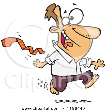 Cartoon of an Excited Man Ripping His Tie off and Running Bare Foot - Royalty Free Vector Clipart by toonaday