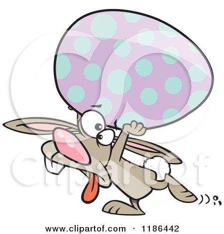 Cartoon of a Tired Easter Bunny Carrying a Big Egg - Royalty Free Vector Clipart by toonaday