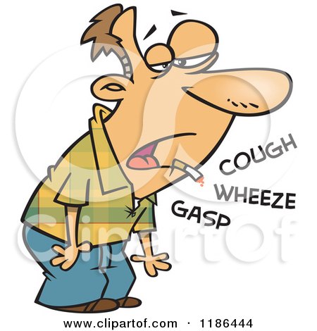 Cartoon of a Quitting Smoking Man Coughing Wheezing and Gasping - Royalty Free Vector Clipart by toonaday