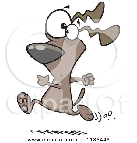 Cartoon of a Dog Running with a Worried Expression - Royalty Free Vector Clipart by toonaday