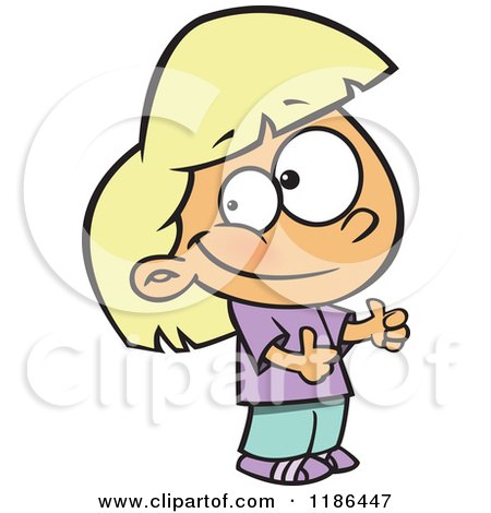 Cartoon of a Pleased Blond Girl Holding Two Thumbs up - Royalty Free Vector Clipart by toonaday