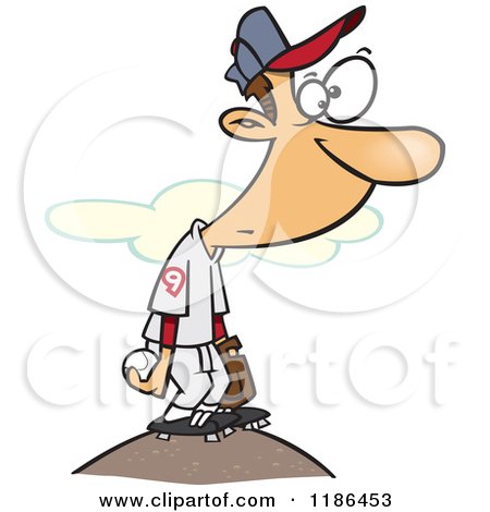 Cartoon of a Baseball Player on the Pitchers Mound - Royalty Free Vector Clipart by toonaday