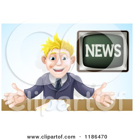 Cartoon of an Enthusiastic Male News Anchor - Royalty Free Vector Clipart by AtStockIllustration