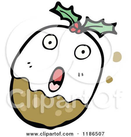 Cartoon of a Christmas Pudding Screaming - Royalty Free Vector Illustration by lineartestpilot