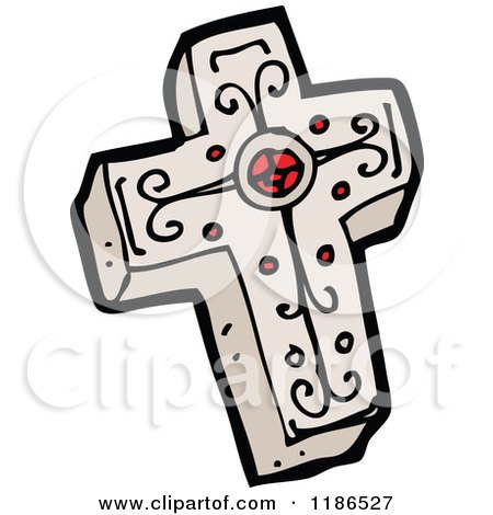 Cartoon of a Silver Jeweled Cross - Royalty Free Vector Illustration by lineartestpilot