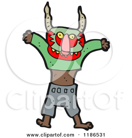 Cartoon of a Boy Wearing a Witchdoctor Mask - Royalty Free Vector Illustration by lineartestpilot