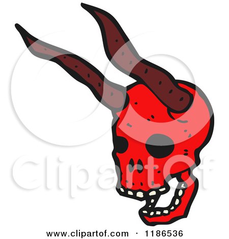 Cartoon of Red Skull with Horns - Royalty Free Vector Illustration by lineartestpilot