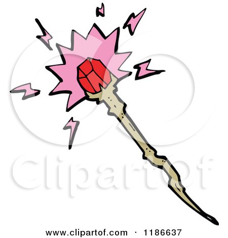 Cartoon of a Magic Staff with a Red Jewell - Royalty Free Vector Illustration by lineartestpilot