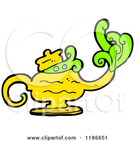 Cartoon of a Magic Lamp with Genie - Royalty Free Vector Illustration by lineartestpilot
