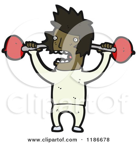 Cartoon of a Black Man Lifting Barbells - Royalty Free Vector Illustration by lineartestpilot