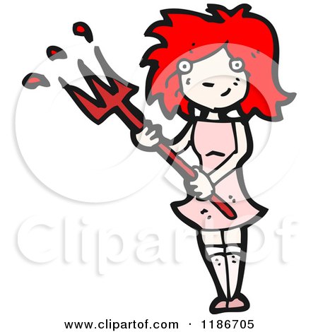 Cartoon of Red Haired Girl with a Pitchfork - Royalty Free Vector Illustration by lineartestpilot