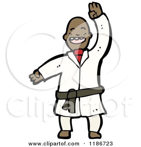 Cartoon of a Black Man Doing Martial Arts - Royalty Free Vector Illustration by lineartestpilot