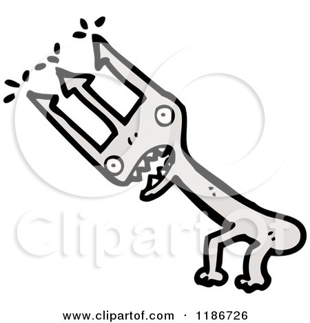 Cartoon of a Pitchfork Creature - Royalty Free Vector Illustration by lineartestpilot
