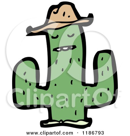Cartoon of a Saguaro Cactus Wearing a Hat - Royalty Free Vector Illustration by lineartestpilot