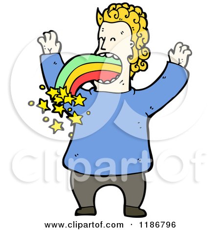 Cartoon of a Man Vomiting a Rainbow - Royalty Free Vector Illustration by lineartestpilot