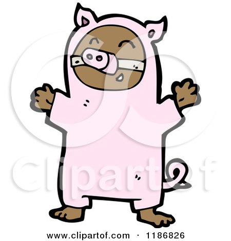 Cartoon of a Child Dressed in a Pig Costume - Royalty Free Vector Illustration by lineartestpilot