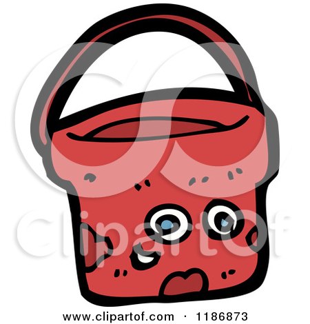 Cartoon of a Muddy Red Bucket - Royalty Free Vector Illustration by lineartestpilot