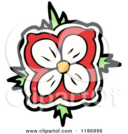 Cartoon of a Red and White Flower - Royalty Free Vector Illustration by lineartestpilot