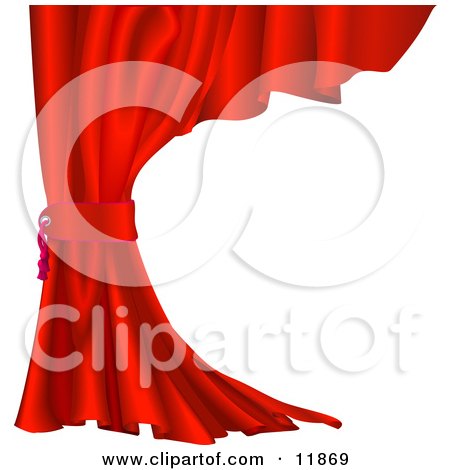 Red Velvet Theater Curtain Tied Back Clipart Illustration by AtStockIllustration