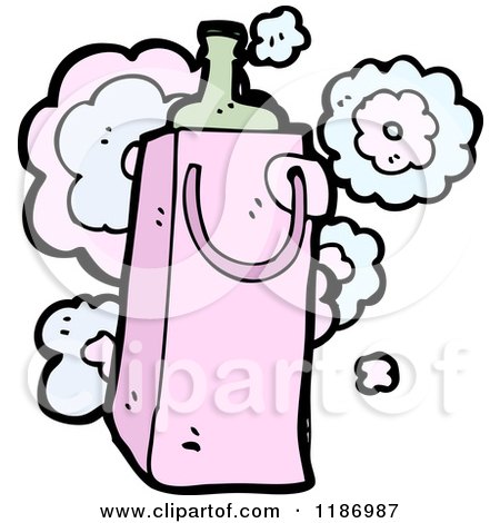 Cartoon of a Pink Bag with a Bottle - Royalty Free Vector Illustration by lineartestpilot