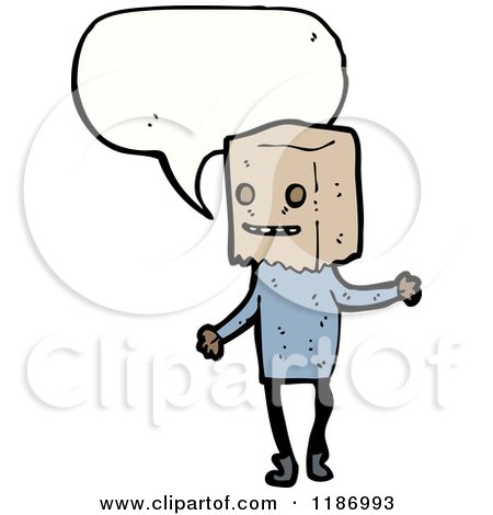 Cartoon of a Man Wearing a Paper Sack over His Head Speaking - Royalty Free Vector Illustration by lineartestpilot