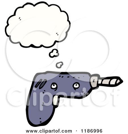 Cartoon of an Electric Drill Thinking - Royalty Free Vector Illustration by lineartestpilot
