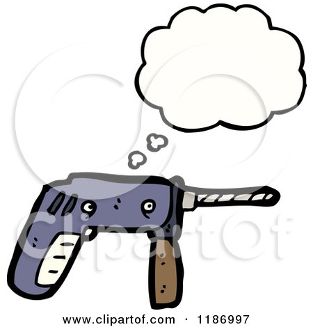 Cartoon of an Electric Drill Thinking - Royalty Free Vector Illustration by lineartestpilot