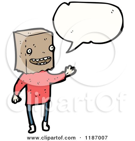 Cartoon of a Man Wearing a Paper Sack over His Head Speaking - Royalty Free Vector Illustration by lineartestpilot