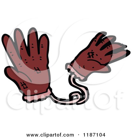 Cartoon of Gloves on a String, - Royalty Free Vector Illustration by lineartestpilot