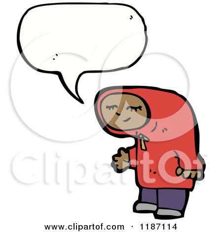 Cartoon of a Black Child Wearing a Hoodie Speaking - Royalty Free Vector Illustration by lineartestpilot