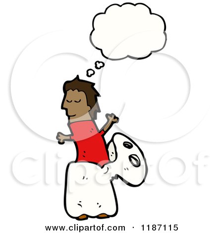 Cartoon of a Child Wearing a Ghost Costume Thinking - Royalty Free Vector Illustration by lineartestpilot