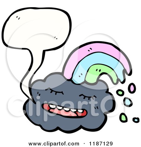 Cartoon of a Storm Cloud with a Rainbow Speaking - Royalty Free Vector Illustration by lineartestpilot
