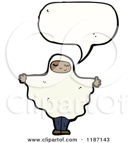 Cartoon of a Child Wearing a Ghost Costume Speaking - Royalty Free Vector Illustration by lineartestpilot