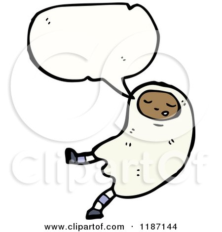 Cartoon of a Child Wearing a Ghost Costume Speaking - Royalty Free Vector Illustration by lineartestpilot