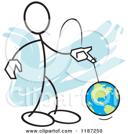 Cartoon of a Stickler Man with the World on a String - Royalty Free Vector Clipart by Johnny Sajem