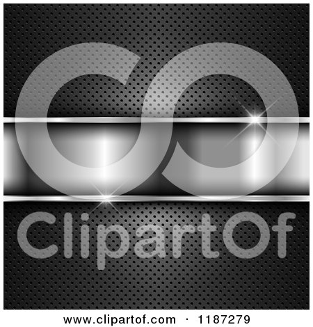 Clipart of a Shiny Metal Band over a 3d Perforated Grid - Royalty Free Vector Illustration by KJ Pargeter