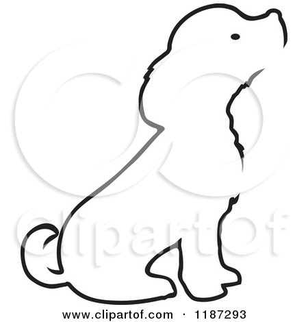 Cartoon of a Sketched Black and White Outline of a Sitting Puppy - Royalty Free Vector Clipart by Maria Bell