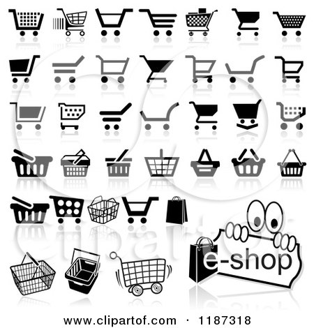 Clipart of Different Styled Black and White Shopping Cart Website Icons - Royalty Free Vector Illustration by dero