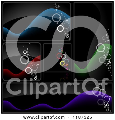 Clipart of Colorful Bubble and Wave Design Elements on Black - Royalty Free Vector Illustration by dero