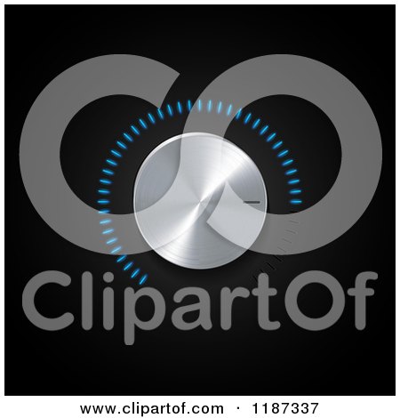 Clipart of a 3d Silver Dial with Blue Indicator Lights on Black - Royalty Free Illustration by elaineitalia