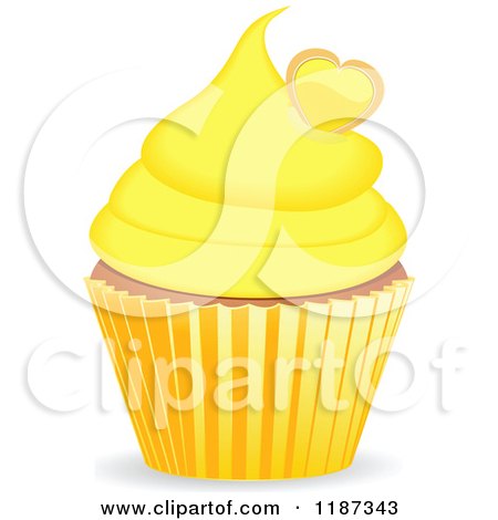 Clipart of a Cupcake with Yellow Frosting and a Heart - Royalty Free Vector Illustration by elaineitalia