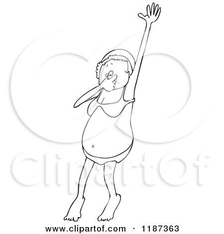 Cartoon of an Outlined Woman Plugging Her Nose While Jumping into Water - Royalty Free Vector Clipart by djart