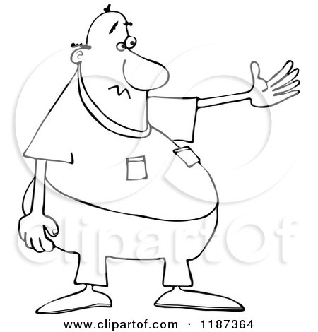 Cartoon of an Outlined Chubby Man Presenting - Royalty Free Vector Clipart by djart