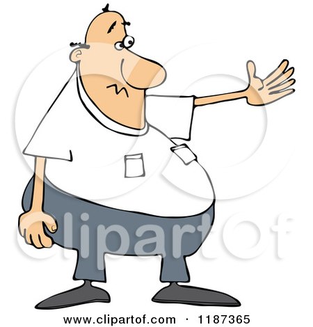 Cartoon of a Chubby White Man Presenting - Royalty Free Vector Clipart by djart