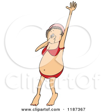 Cartoon of a Woman Plugging Her Nose While Jumping into Water - Royalty Free Vector Clipart by djart