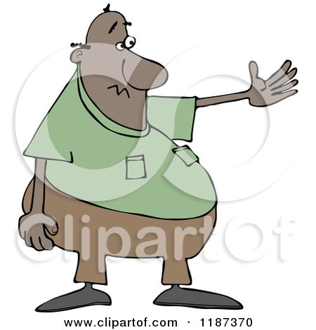 Cartoon of a Chubby Black Man Presenting - Royalty Free Vector Clipart by djart