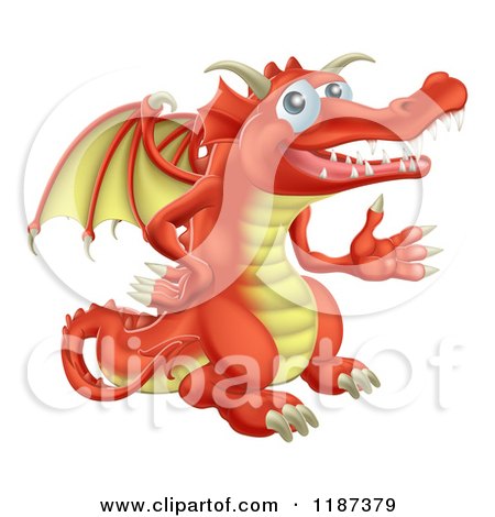 Cartoon of a Presenting Red Dragon - Royalty Free Vector Clipart by AtStockIllustration