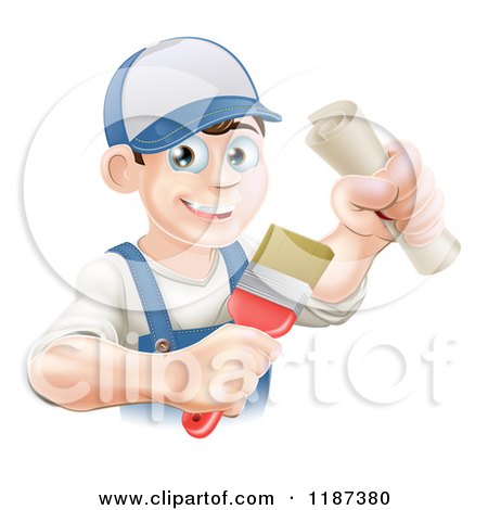Cartoon of a Happy Young Painter Holding a Certificate and Brush - Royalty Free Vector Clipart by AtStockIllustration