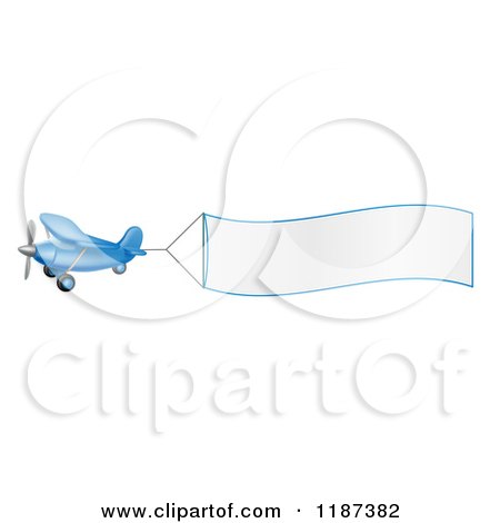 Cartoon of a Blue Airplane with a Trailing Blank Banner - Royalty Free Vector Clipart by AtStockIllustration