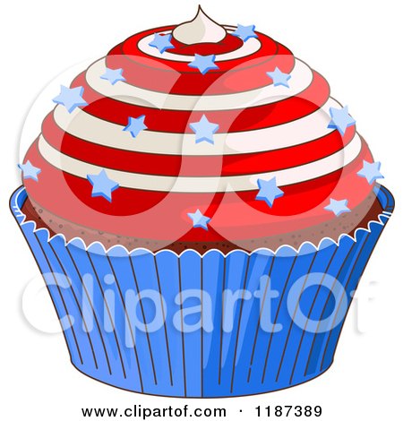 Cartoon of a Patriotic Fourth of July Cupcake with Swirl Frosting and Stars - Royalty Free Vector Clipart by Pushkin